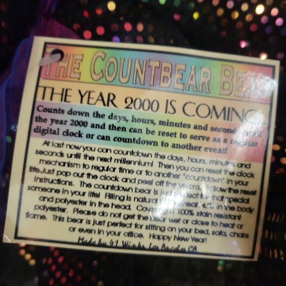 Y2K Countdown Bear - 2000 Is Coming! - Sequin Rainbow Polka Dots - 14" Plush - N - Picture 6 of 7